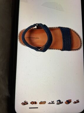 Lucky Brand Navy and Tan Open-Toe Strap Sandal